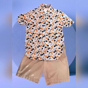 Denim & Flower Top With Khaki Short Set